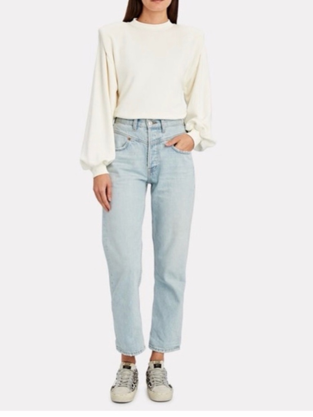 RE/DONE Double Yoke Light WashHigh Rise Button Fly raw hem Straight leg Jeans 27